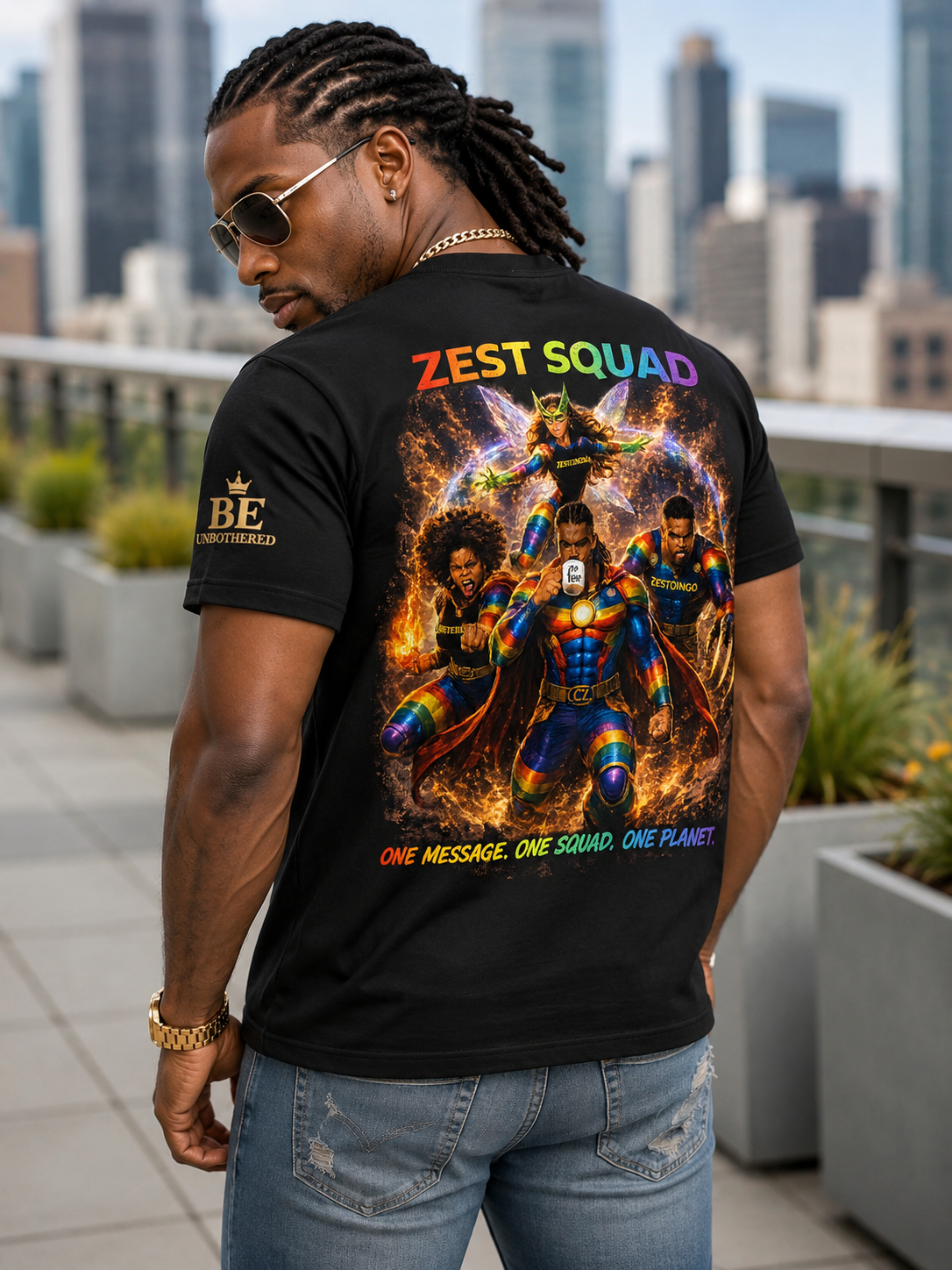 Unbothered "Zest Squad"Streetwear Loose Drop Shoulder T-Shirt